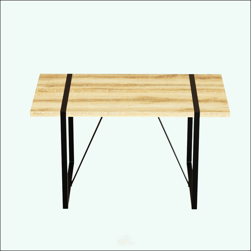 Ensemble de 4 tables de salle à manger rectangulaires de style industriel rural moderne en MDF avec pieds en métal noir et chaises sans accoudoirs en PU.