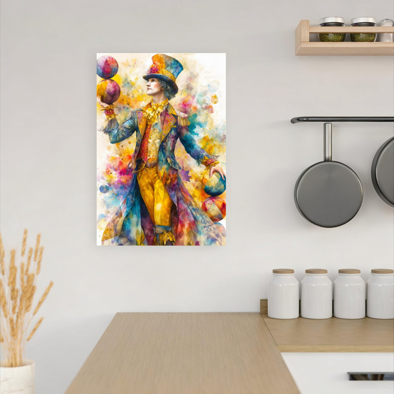 «Vibrant Circus Juggler», art mural coloré et ludique, 18" H x 12" W