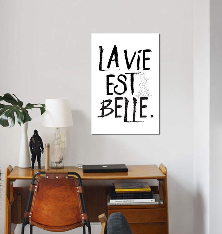« la vie belle », art textuel sur toile, H 12 po x l 8 po x P 0,75 po, Toile tendue, Pas de tapis