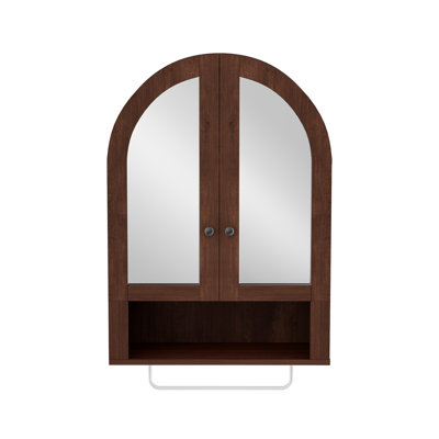 Modern Arched Wall Cabinet With Adjustable Shelves And LED Lighting, Designed For Bathroom Medicine Storage With Mirror