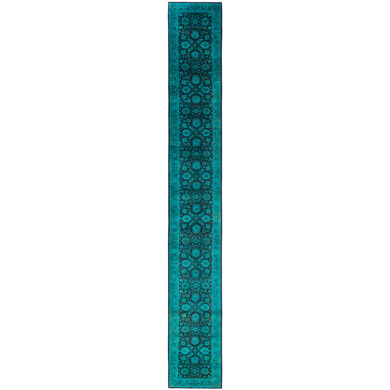 Tapis de couloir vert en laine noué à la main Caylor 2 pi 6 po x 19 pi 7 po Caylor