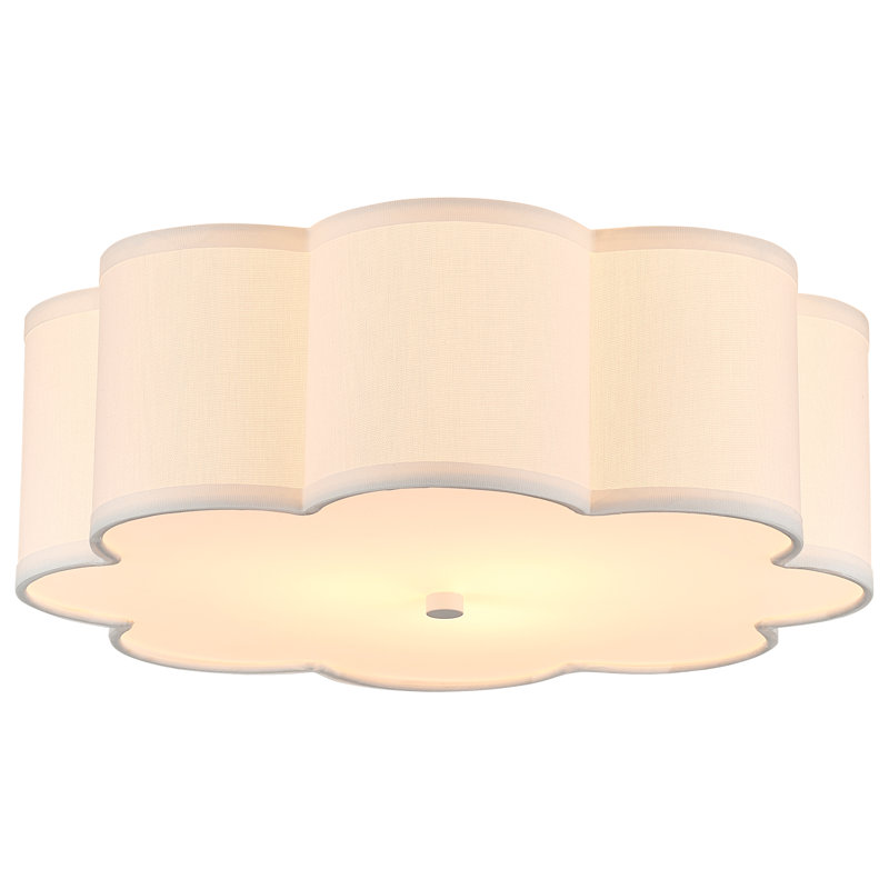 3-light Modern Drum Linen Semi Flush Mount Ceiling Light, White, 6" H x 17.7" W x 17.7" D