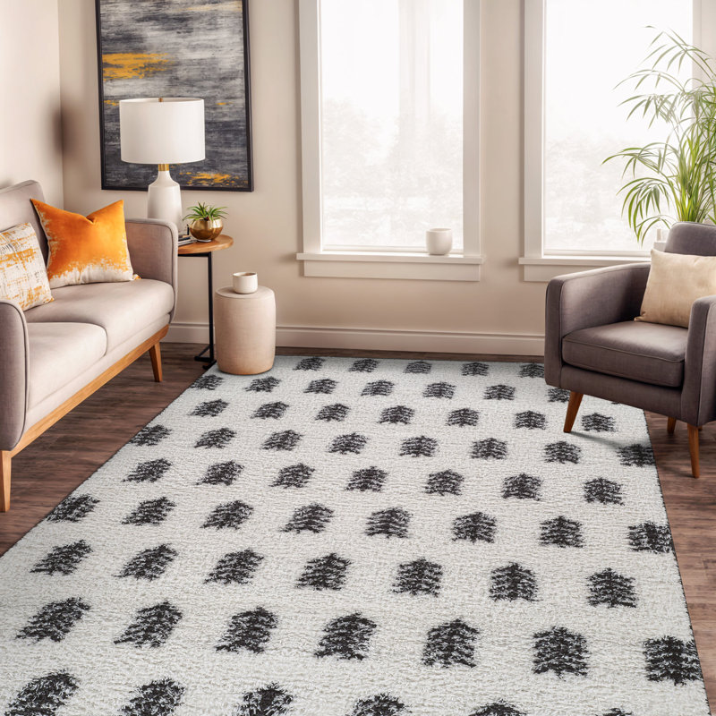Scandinavian Arrow Shag Rug – Anthracite Dark Gray – Medium Pile, Soft Feel, Easy Maintenance, Rectangle 5' x 7'