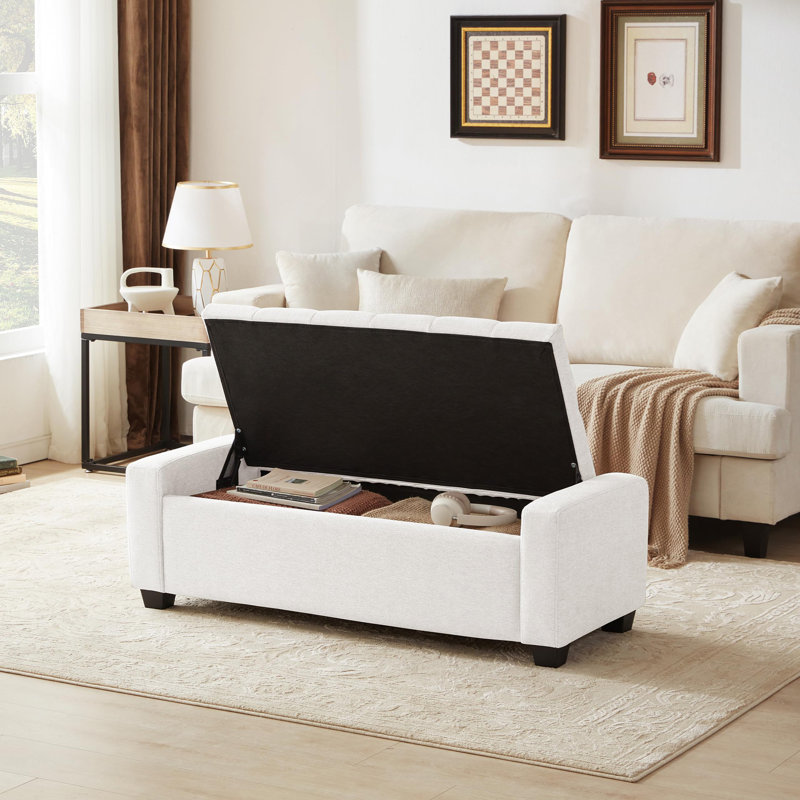 Storage Ottoman Bench with Safety Hinge, White