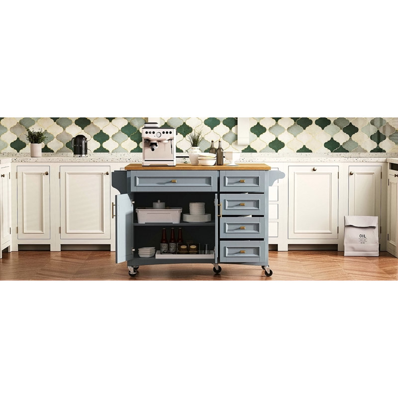52 " W Kitchen Island, Grey Blue