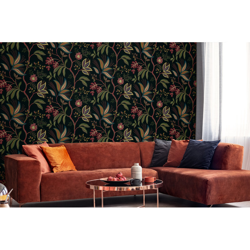 Papier peint adhésif Red Barrel Studio® Ebony Forest Flourish
