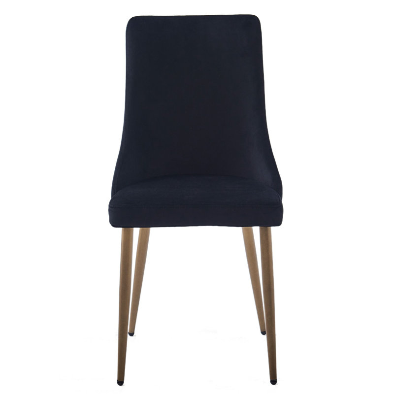 Chaise de salle à manger Cami, ensemble de 2, en noir et or vieilli, Velours noir, Doré