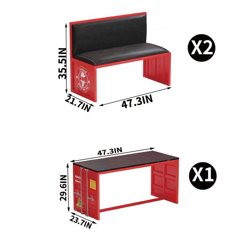 Industrial Style Container Card Table And Chairs 4 - Person Solid Wood Top Trestle Dining Set