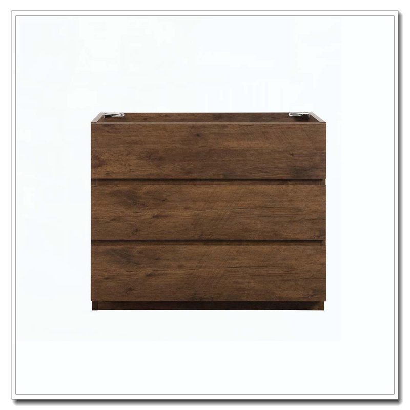 Armoire de plancher avec trois tiroirs préassemblés sans poignée, Noyer
