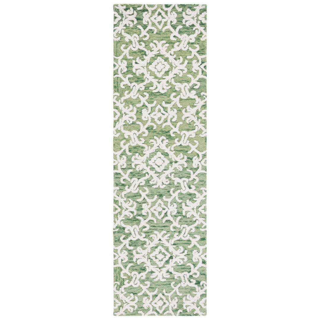 Arieah Damask Handmade Tufted Wool Green/White Area Rug Lark Manor™ Rug