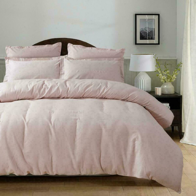 Eljean Cotton Solid Colour Duvet Cover Set with Pillowcases, Blush Pink, King