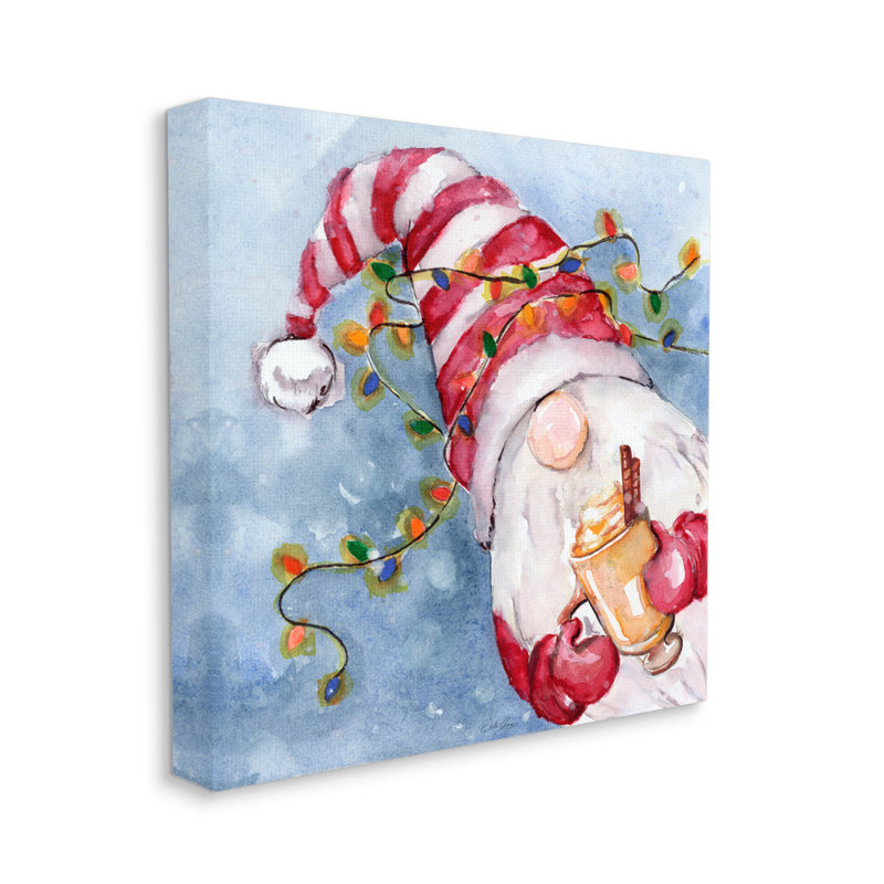 «Santa Gnome Holiday Lights», art mural sur toile par Stella Chang, H 17 po x l 17 po x P 1,5 po