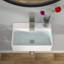 Lavabo de salle de bain mural rectangulaire en céramique, lavabo de salle de bain blanc -129401995