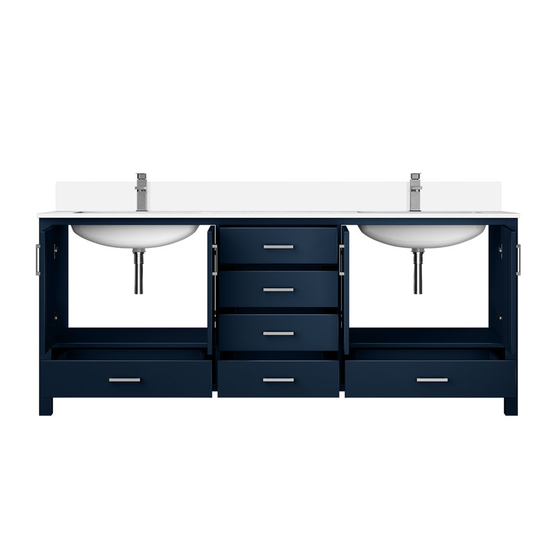 80 po L x P 22 po Meuble-lavabo bleu marine avec robinet et comptoir en marbre - Teinture à gratter pour un nettoyage facile