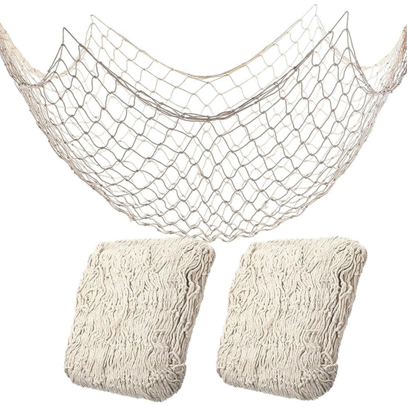 Ensemble de 2 filets de pêche, filets décoratifs nautiques en coton naturel pour plage, pirate, sous la mer, décoration de fête hawaïenne
