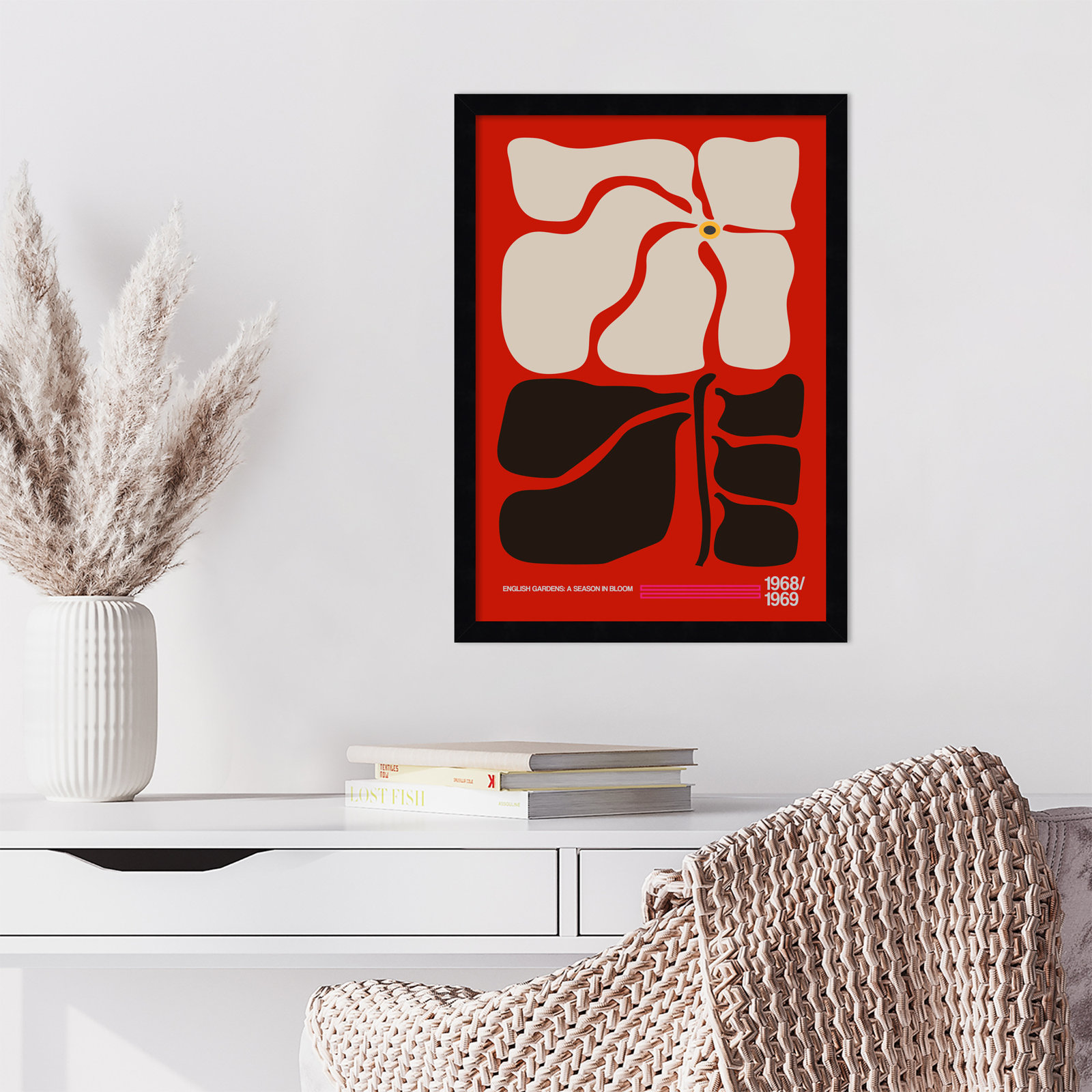 English Gardens Red by Frances Collett, Black, 21" H x 15" W x 1" D
