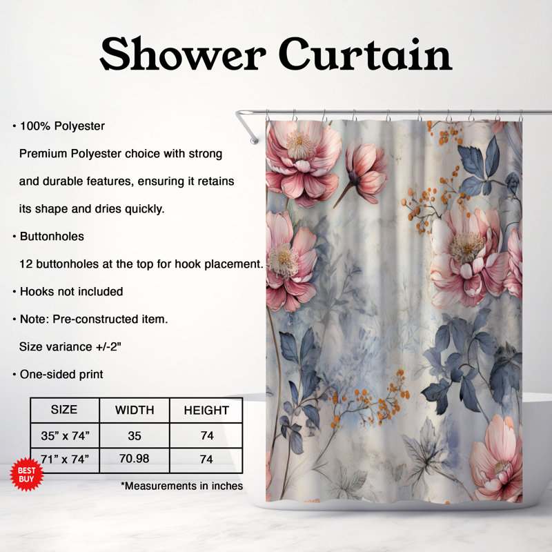 Rideau de douche Rustic Blooms - Premium, H 74 po x l 71 po
