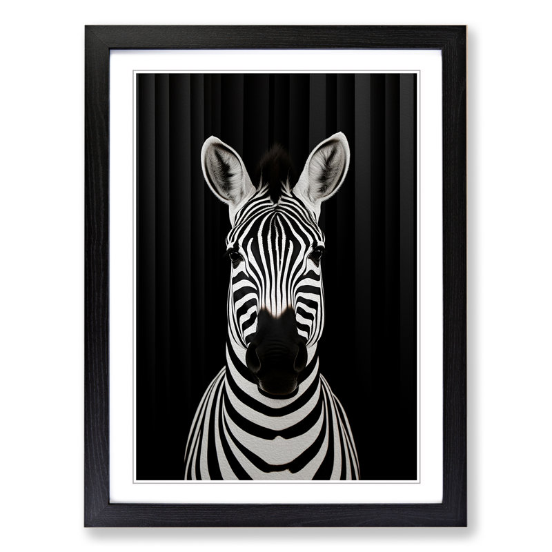 Zebra Minimalism No.2 - Single Picture Frame Print on Wood, Black, 64cm H x 46cm W x 2cm D