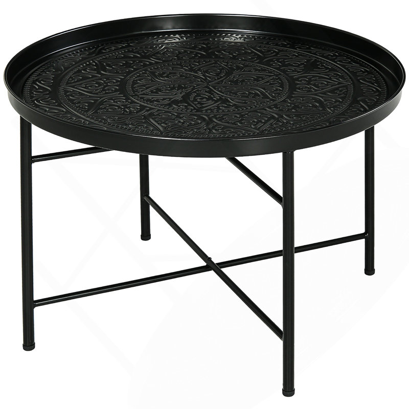 Table basse ronde de 24 po avec plateau martelé, table centrale en métal rétro pour le salon, la chambre à coucher, la table d'appoint, or