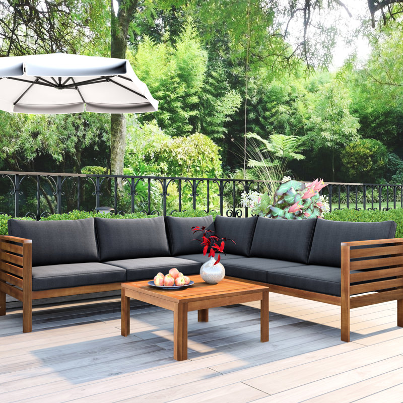 Ensemble de canapé d'extérieur à structure en bois avec coussins Design exotique résistant à l'eau et aux rayons UV, Gris