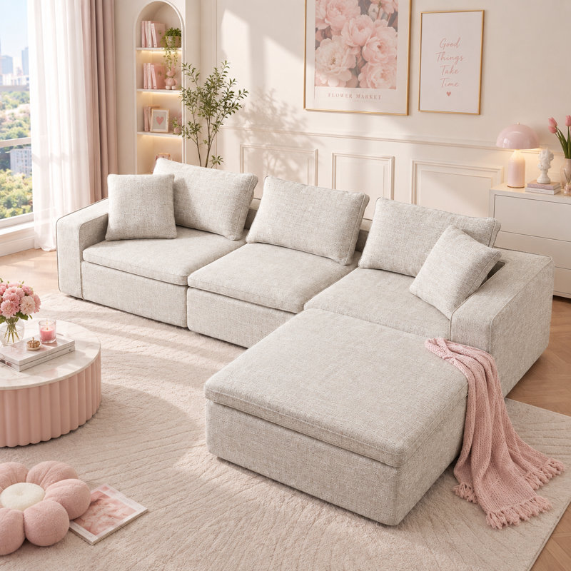  Canapé modulaire rembourré 2 pièces en L, Mélange de polyester beige