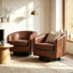 Fauteuil demi-tonneau pivotant en similicuir avec base en bois massif Applewold