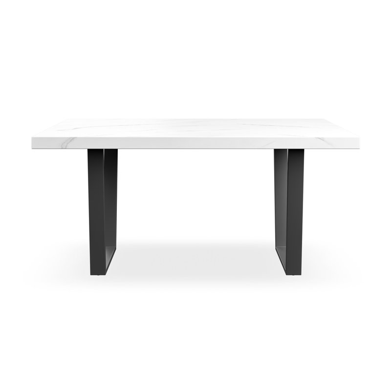 Dayatra Dining Table Modern Marble Effect Table Top w Black Legs, White
