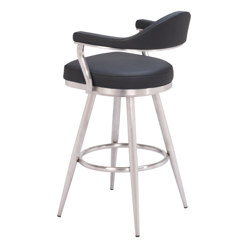 Black Leather and Metal Swivel Counter Stool