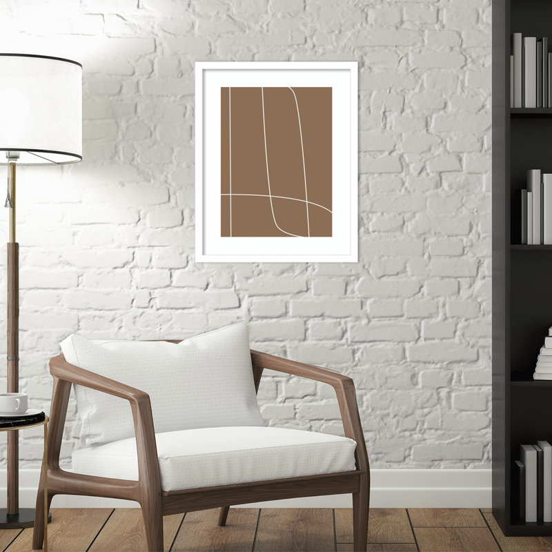 Modern Line Abstract 2 Mushroom Brown by The Creative Bunch Studio, White Framed, 17" H x 14" W