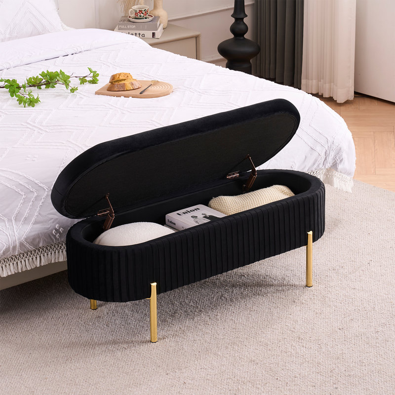 Banc de rangement en velours de 46 po de largeur pour le lit de la chambre à coucher dans le salon de la fenêtre du lit
