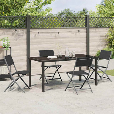  5 Piece Garden Dining Set Black PVC-coated polyester And Steel