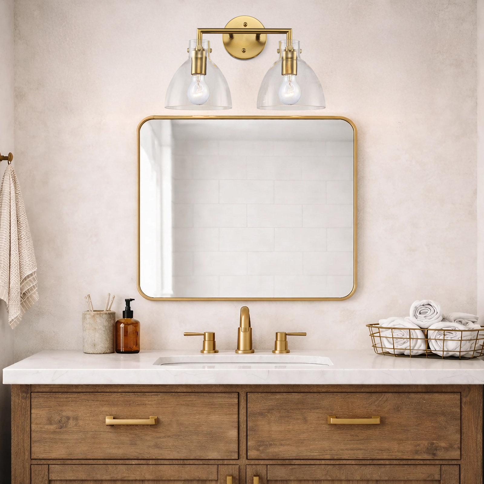 Martins 2-Light Dimmable Vanity Light, Antique Gold