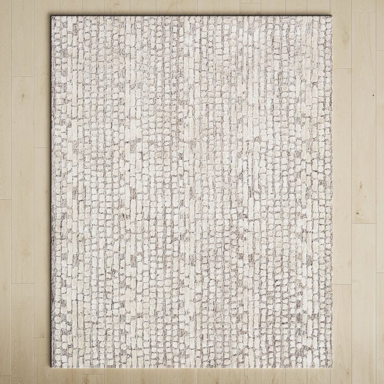 Mulbury Abstract Handmade Tufted Ivory Area Rug
