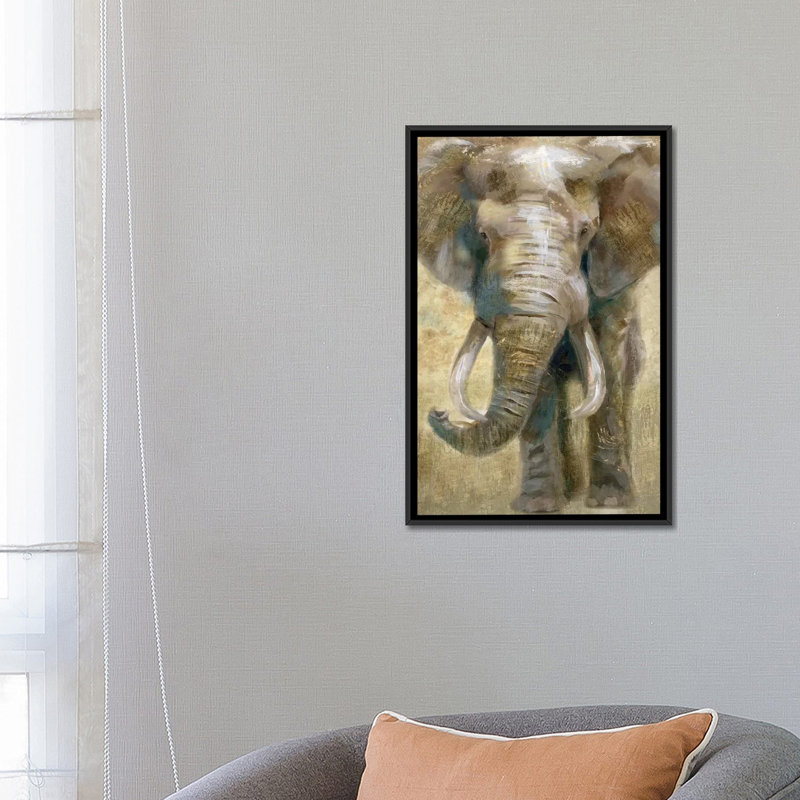 « summer safari éléphant », impression sur toile, H 26 po x l 18 po x P 1,5 po, Toile avec cadre noir, Pas de tapis