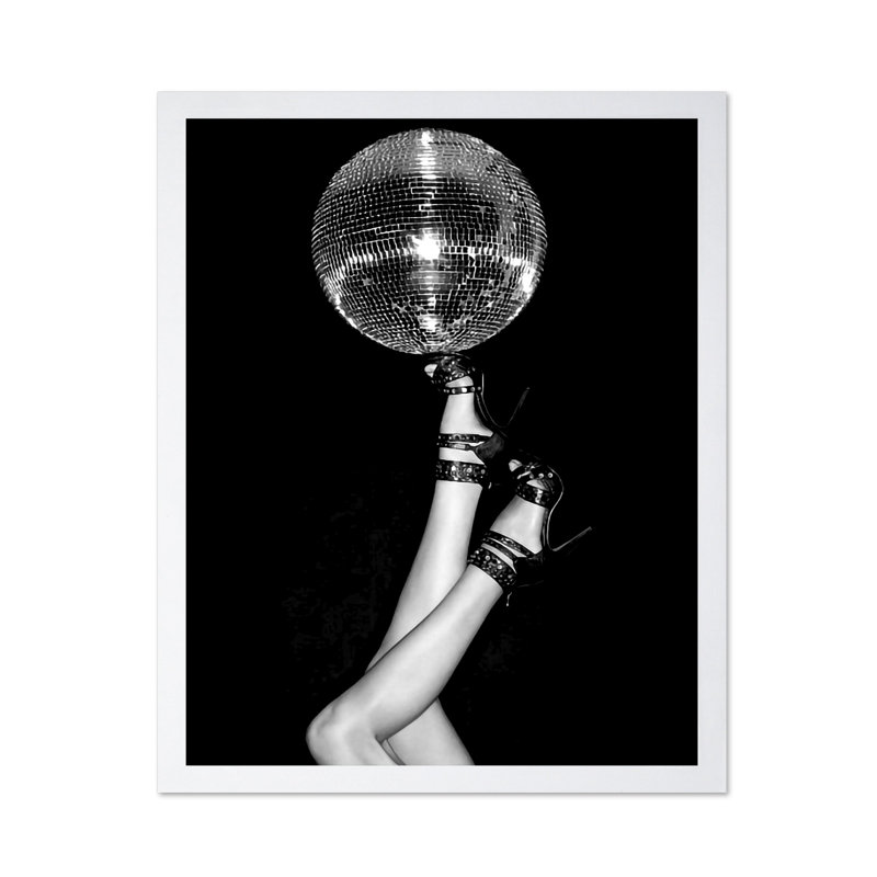 Boule disco sur des talons hauts, Poster, 12"H x 16"W, White Framed
