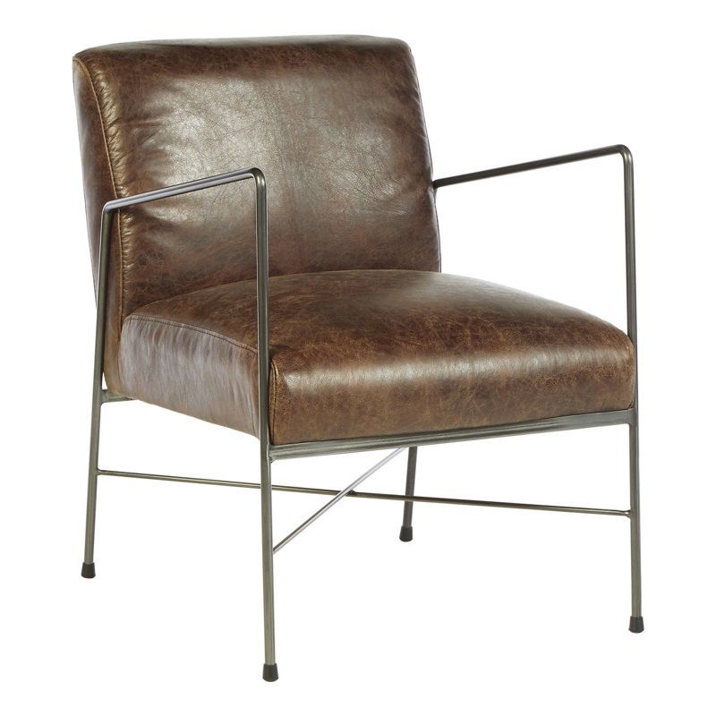 Orono 44cm H Genuine Leather Upholstered Armchair, Brown