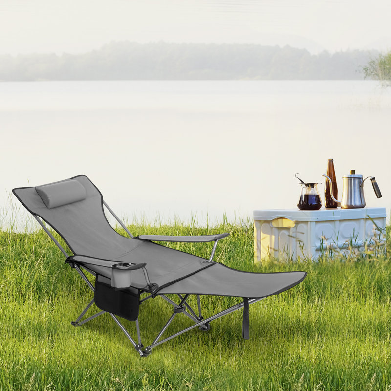 Camping Chair Lightweight Folding Fishing Chair with Retractable Footrest and Removable Headrest, Carry Bag, for Outdoor Activities