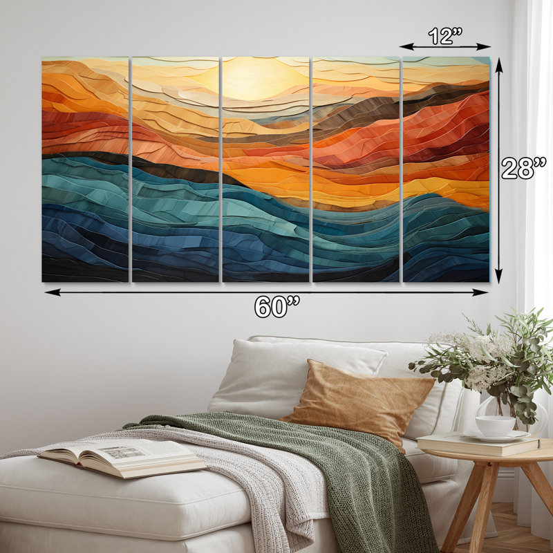 Coral Teal Bold Mountains Landscape - 5 pièces sur toile tendue
