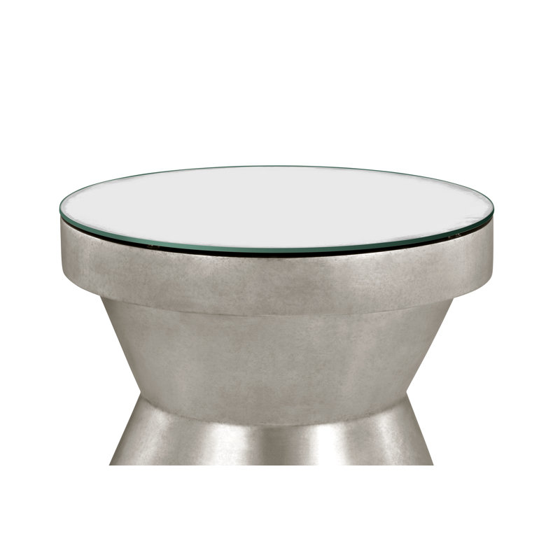 Curated Glass End Table, Antique Silver, White