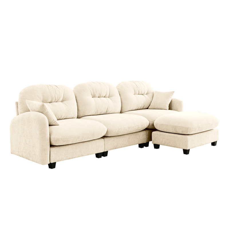Canapé modulaire à 3 places, en tissu chenille, performance, sièges beiges, plissé, Chenille beige, Éponge à haute résilience