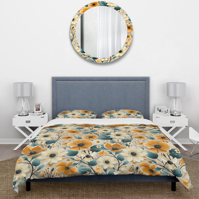 Ensemble de housse de couette Mod Floral Nostalgia I - Mid-Century - Microfibre de polyester