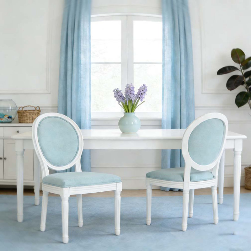 Ensemble de chaises de salle à manger, Bleu clair, Blanc