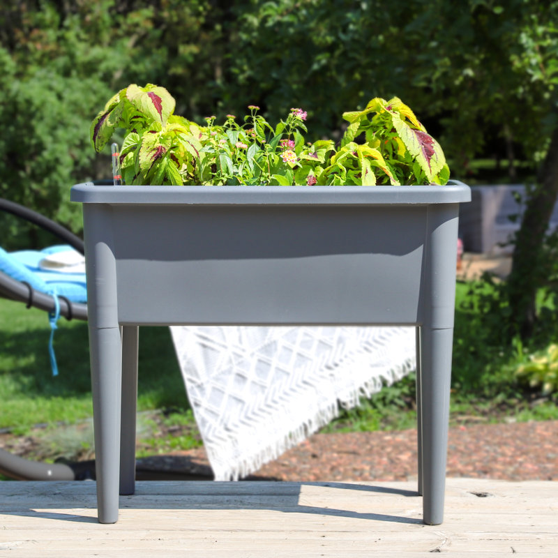 Artrip Plastic Self-Watering Raised Garden Bed with Cover - Gray