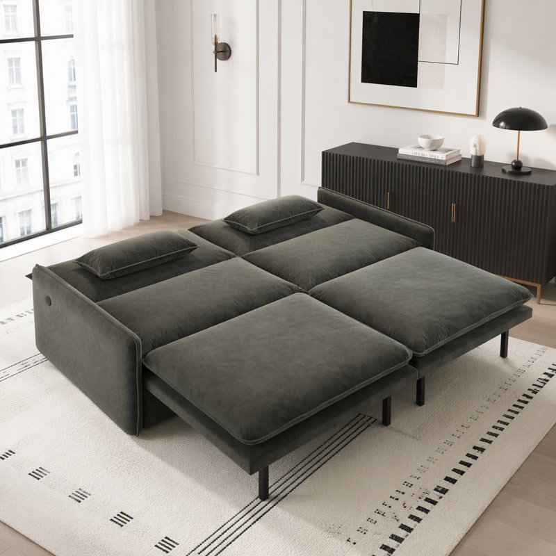 Canapé-lit 4 places avec rangement Cloud, port USB et coussin 2 en 1, Chenille gris foncé