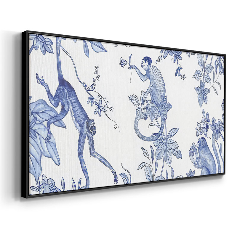 «Blue Monkey Land Toile I», toile tendue avec châssis tendue, prête à être accrochée, H 25 po x l 49 po, Doré