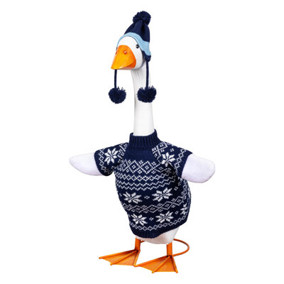 Statue de porche en métal avec chandail d'hiver Giddy The Goose, 21 po H