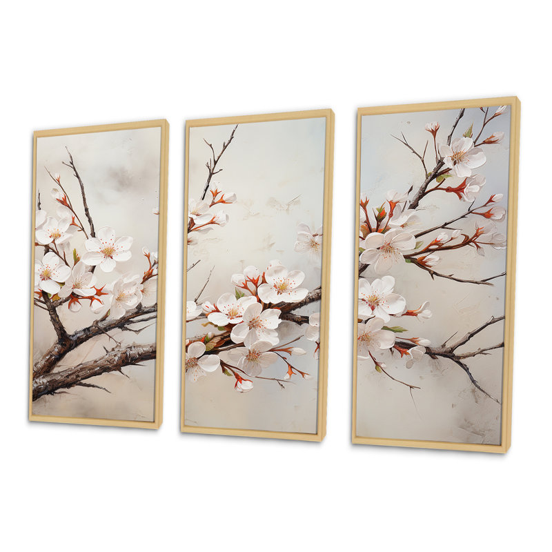 Minimalisme sur fond de cerisier beige II, Cadre naturel flottant, H 32 po x l 48 po x P 1 po