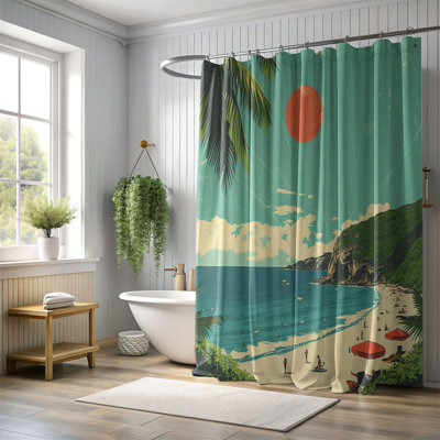 Rideau de douche standard 1 pièce Old-World Hawaiian Beach