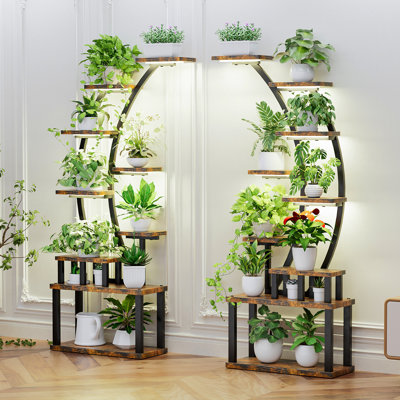 (2PCS) Support à plante d'intérieur avec lumières de croissance, tablette à 9 niveaux pour plantes en métal, support à plantes de 63 po de hauteur pour plantes d'intérieur multiples, grandes présentoirs à plantes, support à plante d'angle pour le salon, patio