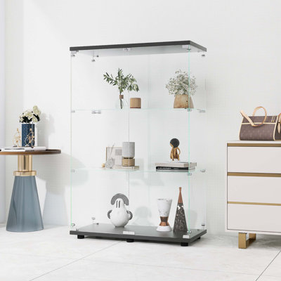 Vitrine à deux portes avec 3 tablettes vitrées et porte